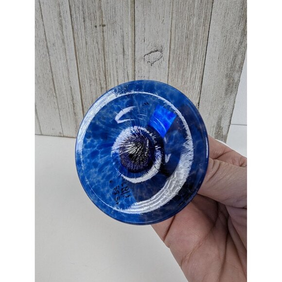 Czech Republic Wine Drinking Goblet Glass 7 7/8" Tall Blue Cobalt Stem Red White - Picture 8 of 8